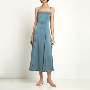 Theory Volume Fit and Flare Midi Satin Dress Size 2